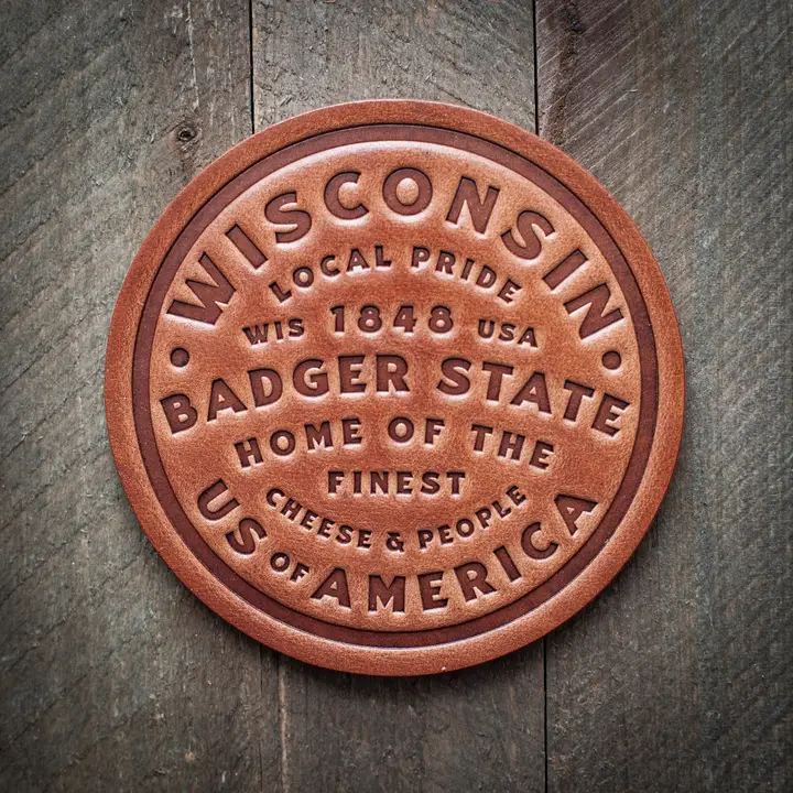 Wisconsin Sports Leather Coaster (Made in Wisconsin) - Image 3