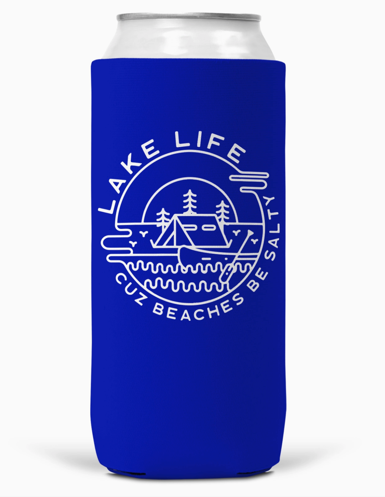 'Lake Life Cuz Beaches Be Salty' Slim Can Coozie (12 oz)