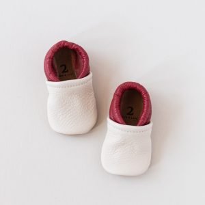 Handmade Gender Neutral Leather Baby Shoes in Red & White